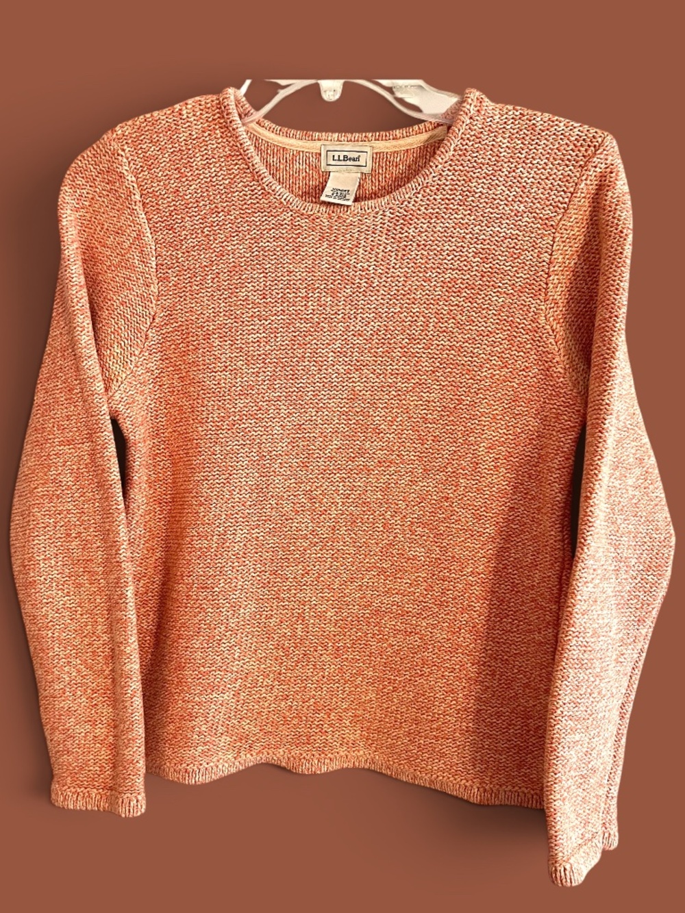 L.L.Bean Marled Peach Cotton Garter Stitch Crewneck Sweater Size XS